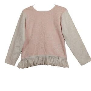 Women's Hobnail Rose Flower Design Pink White Pullover Shirt Botique Made Small